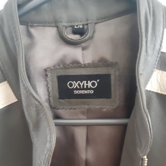 OXYHO Sorento Large Women's Genuine Leather Coat, Two-Tone Olive/Grey + Beige - Picture 2 of 16